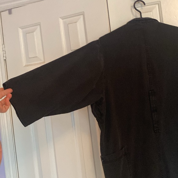 Vintage 80s Denim Oversized Coat Dolman Sleeve Distressed Black Big Pockets M/L - Picture 4 of 4